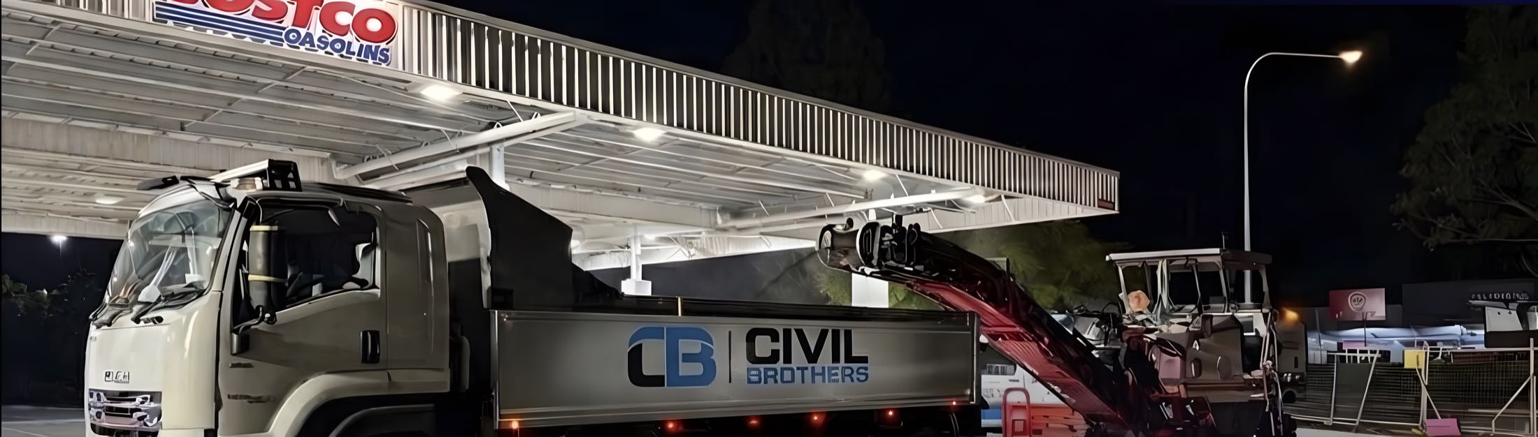 Civil Brothers truck and profiling machine on a commercial night job